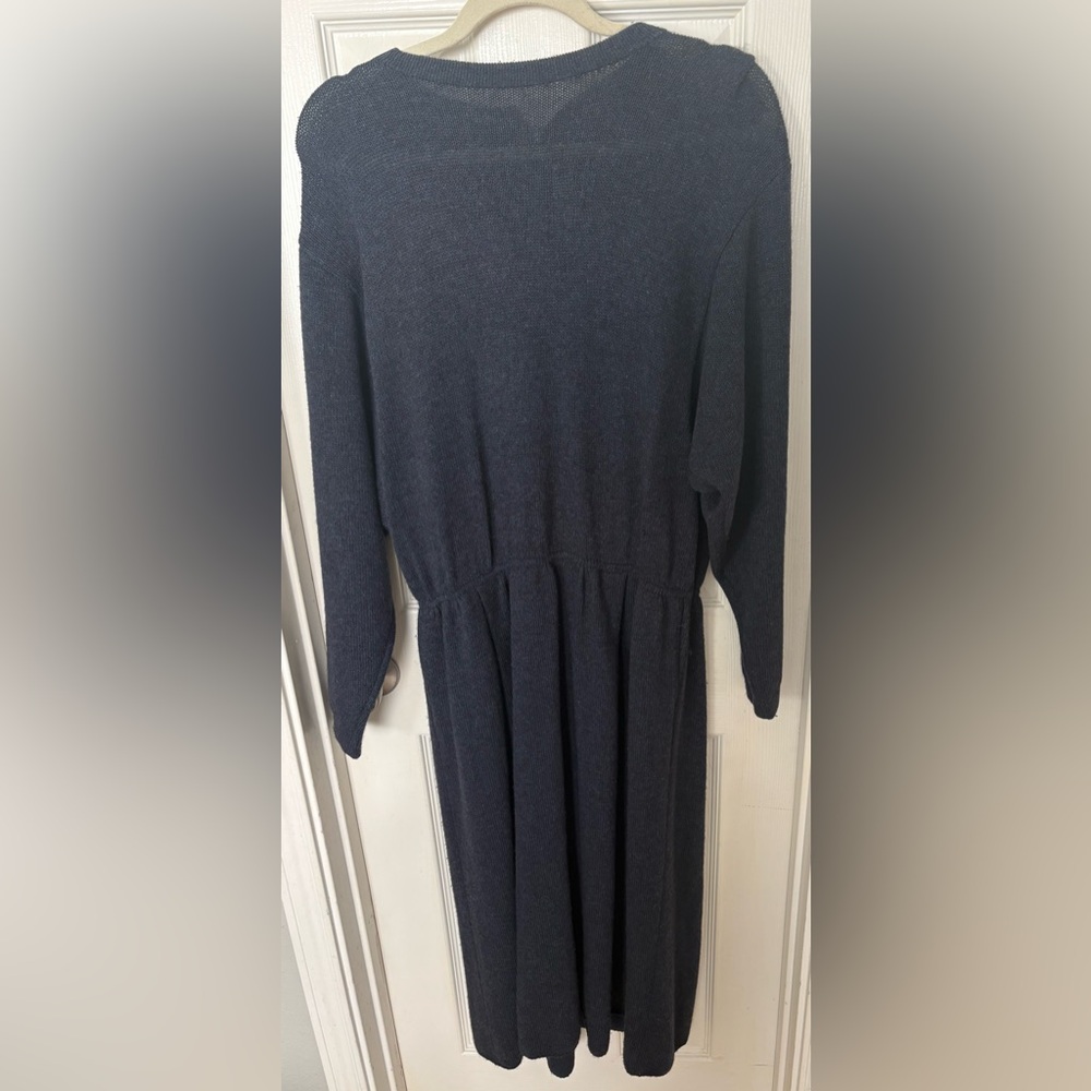 VINTAGE ST JOHN NAVY KNIT LONG 48” DRESS, gathered waist. Size 14